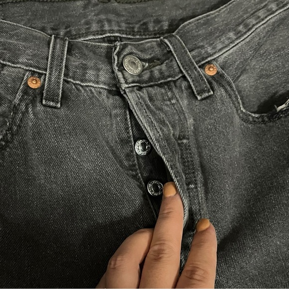Levi's 501 Button Fly Muted Black Raw Hem Jeans - Picture 3 of 7